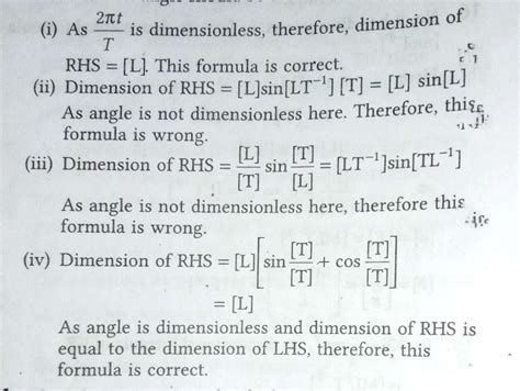 which of the following is dimensionally correct. 1)y=sin(2πt/T)2)Y=a ...