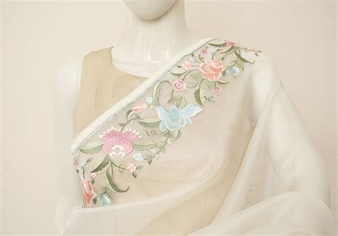 White Organza Saree with Embroidery|Desically Ethnic