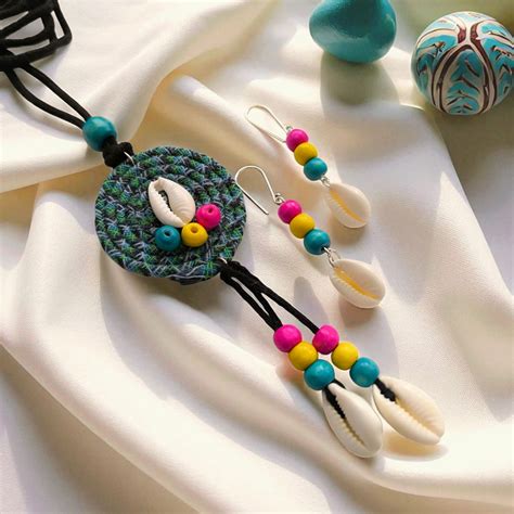 Boho Tides: Handcrafted Fabric Pendant and Earring Set – AashirsLifestyle