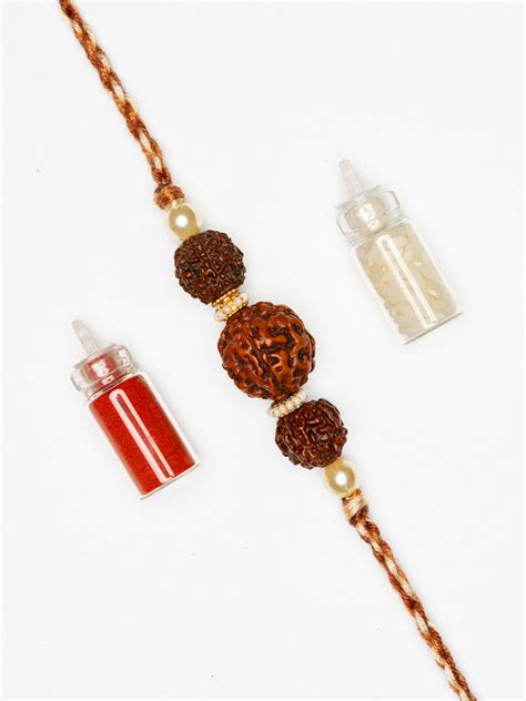 Handmade Triplet Rudraksh Rakhi for Men and Boys with Roli Chawal ...