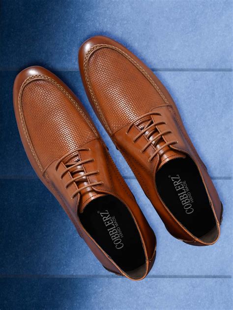 Men Tan Textured Derby Formal Shoes – ShoeTree
