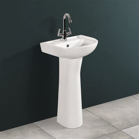 Kemjo Ceramic White Pedestal Wash Basin | 18.70 x 14.56 x 31.73 Inch ...