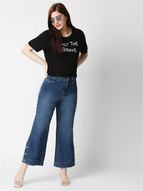 Buy Women Blue High-Rise Wide Leg Jeans | Kraus Jeans