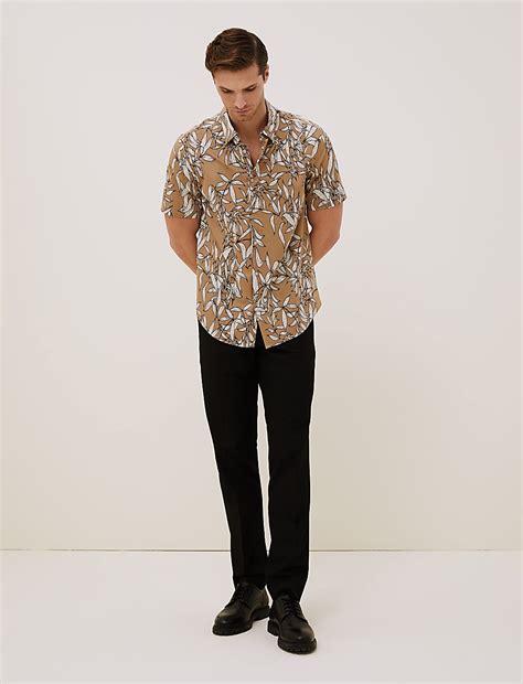 Buy Cotton Print Revere Shirt at Marks & Spencer
