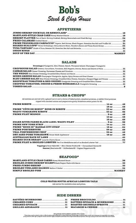 Bob's Steak & Chop House menus in Austin, Texas, United States