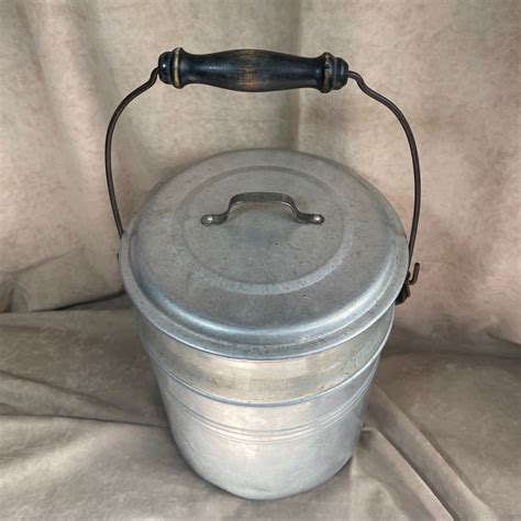 Vintage 1950s Aluminum Medium Double Boiler /pots With Wood Swing ...