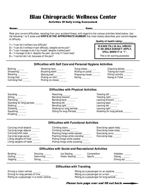 Fillable Online Activities of Daily Living Assessment Fax Email Print ...