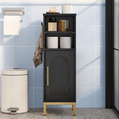 Bathroom Storage Cabinet, Corner Floor Cabinet with Door & Shelves ...