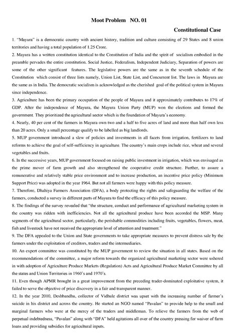 Moot problesms for T 213 - Moot Problem NO. 01 Constitutional Case