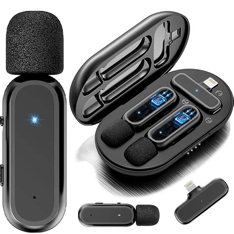 BISHE 2 Pack Wireless Lavalier Microphones for iPhone iPad w/Charging ...