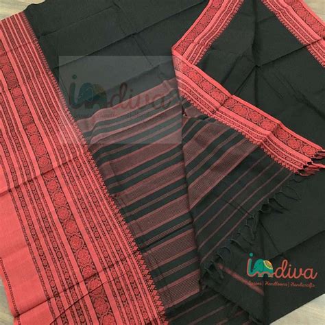 Indiva Black & Red Begumpur Handloom Cotton Saree