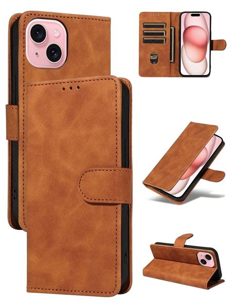 1pc Leather Texture Flip Case Card Holder Stand Cover Compatible With ...