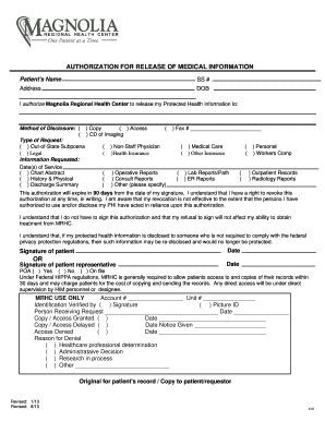Fillable Online Authorization for PHI - Magnolia Regional Health Center ...