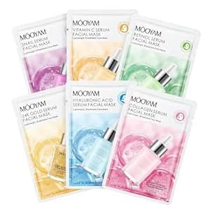 Buy MOOYAM Facial Mask Set, 6 Varieties, Serum-Infused Sheet Masks with ...