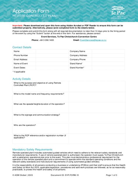 Fillable Online Application Form - Remote Controlled Plant - Te Pae ...