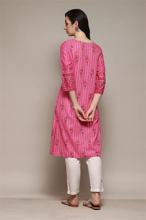 Pink Cotton Straight Printed Kurta at Biba India