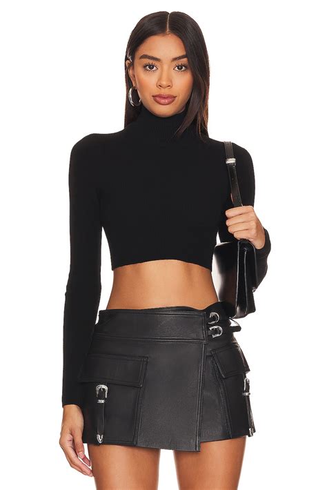 NBD Cara Cropped Knit Mock Neck in Black | REVOLVE