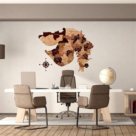Wooden Texture Gujarat Map |The Map Stores • The Map Store