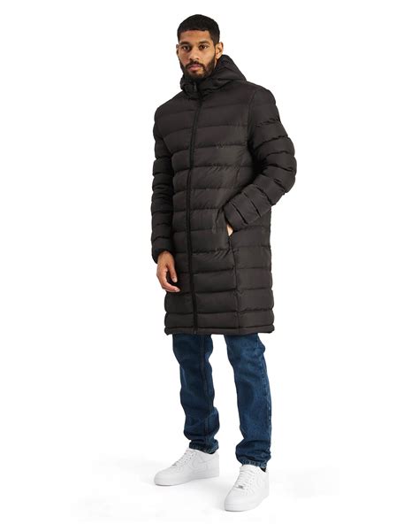 Spindle Mens Plain Black Hooded Padded Quilted Puffer Jacket Winter Co ...
