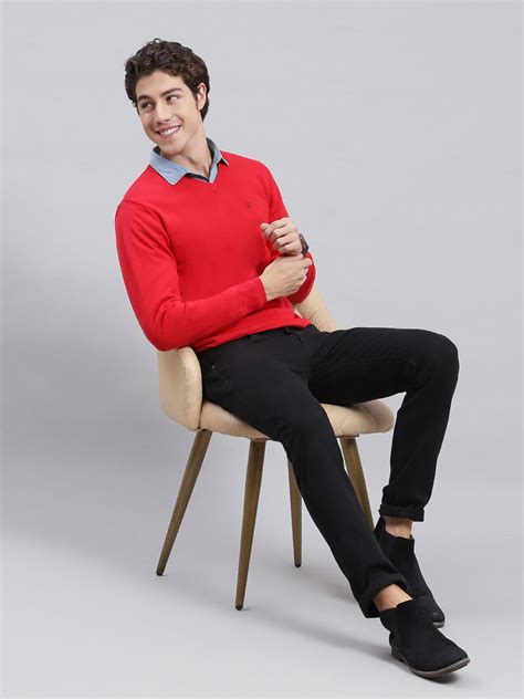 Buy Men Red Solid Cotton Pullover Online in India - Monte Carlo
