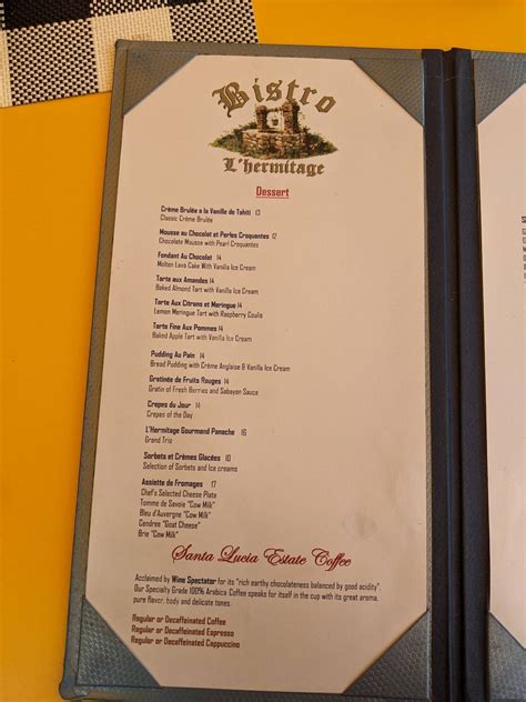 Menu at Bistro L'Hermitage restaurant, Woodbridge