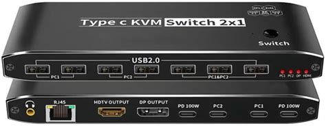 2x1 Type C KVM Switch, 8K Thunderbolt 4 USB C KVM Switch with Ethernet ...