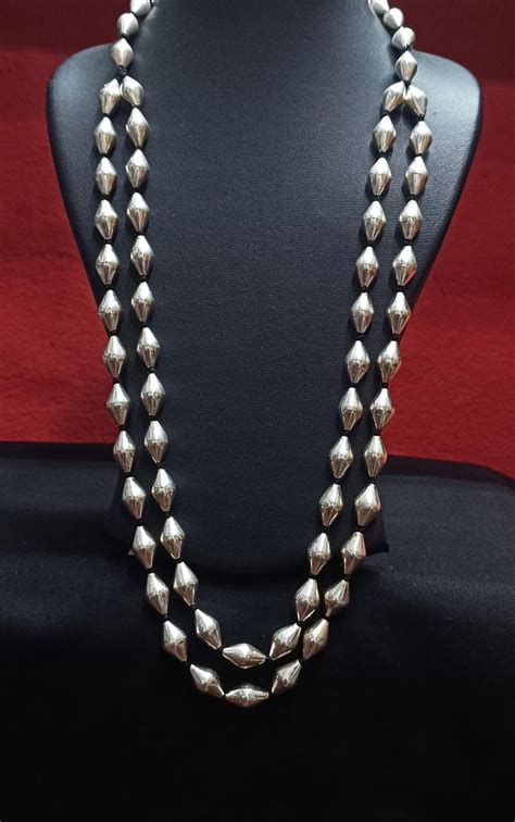 Two Line Dholki Beads Silver Necklace | Double line dholki | MACS