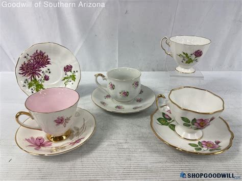 Lot of 4 Assorted Tea Cup & Saucer Sets -Adderley, Salisbury Bone China ...