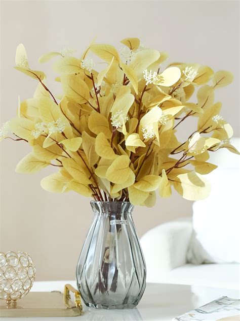 Buy | Yellow 6 Pieces Eucalyptus Artificial Flower | Tied Ribbons