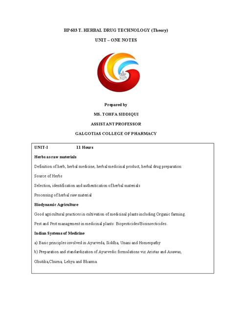 BP 603 T. Herbal Drug Technology (Theory) Unit 1 Comprehensive Notes ...