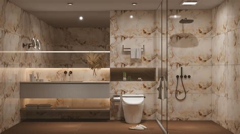 Elegant Bathroom with Beige and Gold Marble Accents