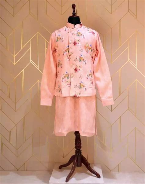 Peach Khadi Silk De Royal Kurta Jacket Set – South India Shopping Mall