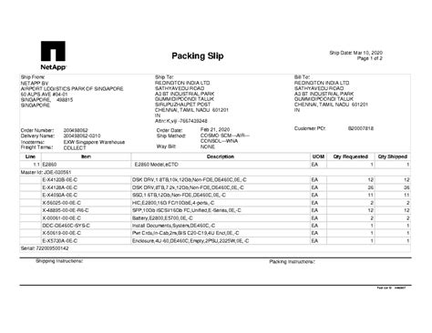 packing list of material - Line Item Description UOM Qty Requested Qty ...