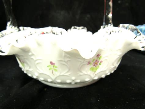 Sold Price: Fenton Violets in the Snow 7 1/2" Silvercrest Basket with ...