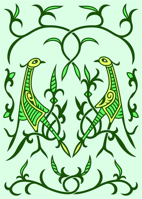 Dancing Storks. Traditional Slavic ornament in green spring colors ...