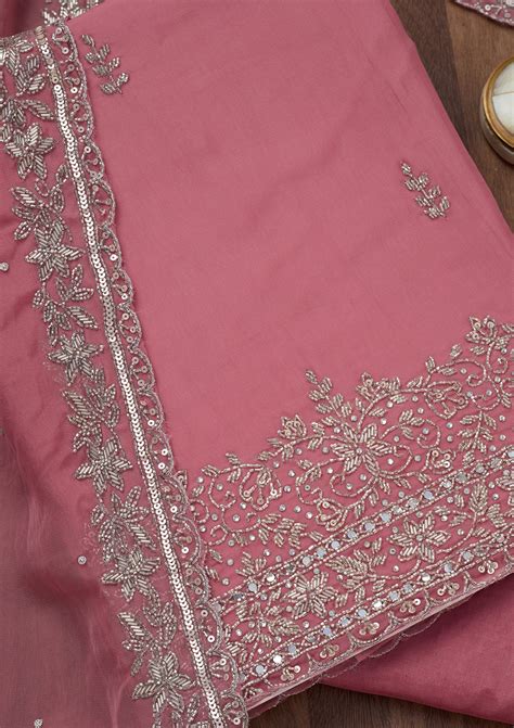 Buy Onion Pink Stonework Tissue Unstitched Salwar Suit - Koskii