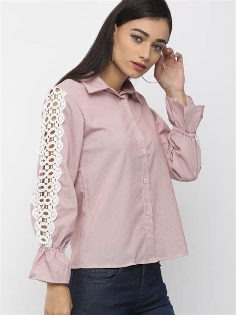 Get Striped Ruffle Wrist Lace Detail Shirt at ₹ 1250 | LBB Shop