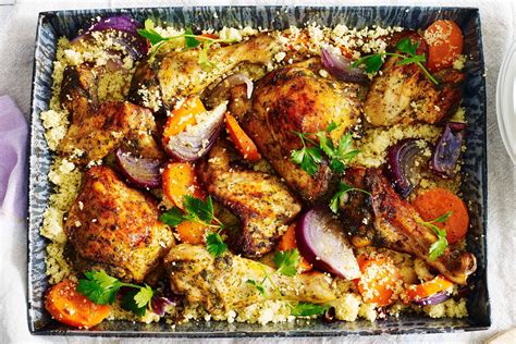 Roast herb chicken in couscous