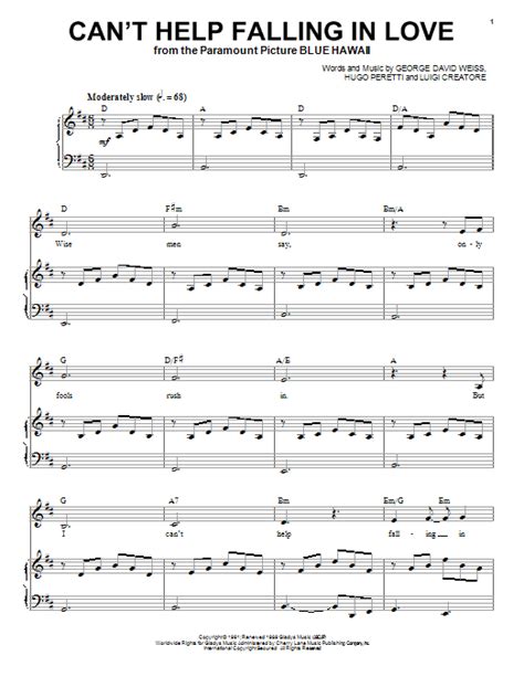 Can't Help Falling In Love sheet music by Elvis Presley (Piano, Vocal ...