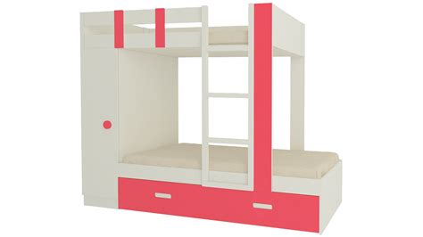 Adona Evita Twin Bunk Bed w/Trundle Pullout-cum-Wardrobe Strawberry ...