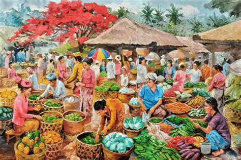 Balinese Traditional Market Painting by Bagya Art Gallery | Saatchi Art