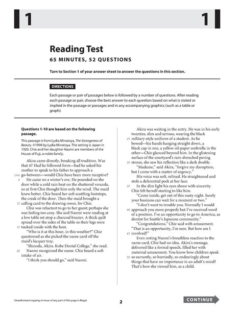 SAT Practice Test #1 Reading Section - Reading Test 65 MINUTES, 52 QUESTIONS Turn to Section 1 ...