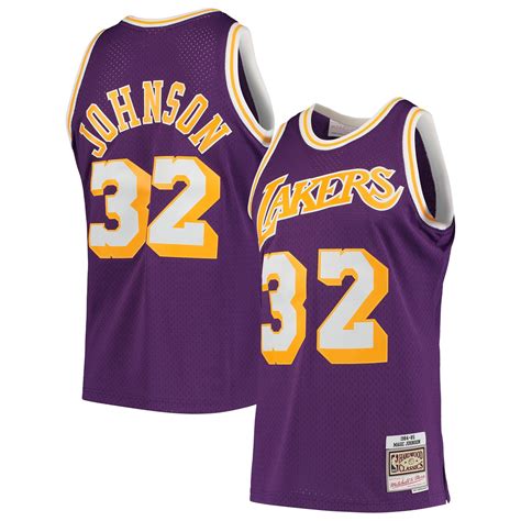 Men's Mitchell & Ness Magic Johnson Purple Los Angeles Lakers 1984/85 ...