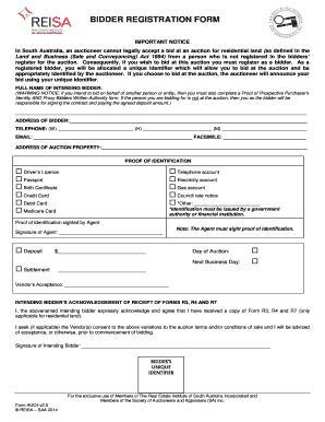 Fillable Online BIDDER REGISTRATION FORM - sellandrent.com.au Fax Email ...