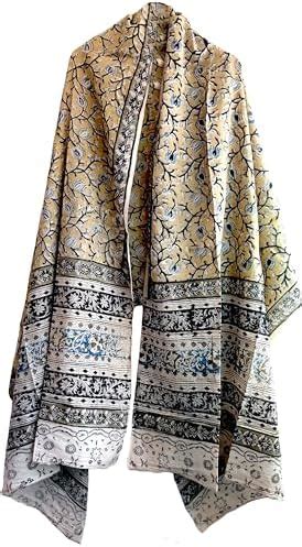 Buy Kalamkari Hand Block printed Tan Colour with Floral Pattern Stoles ...