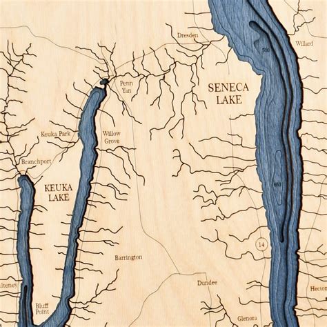 Seneca, Cayuga & Keuka Lakes 4 Level Nautical Chart Wall Art - 16”x 20” | Sea and Soul Charts