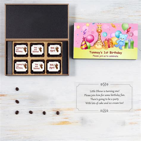 Photo 1st Birthday Invitation Sample – 6 Chocolate Box – CHOCOCRAFT