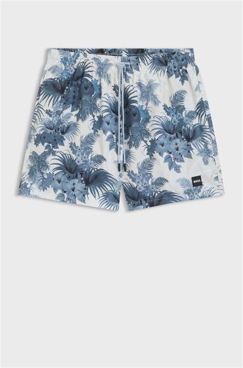 BOSS - Quick-dry swim shorts with all-over print - Blue