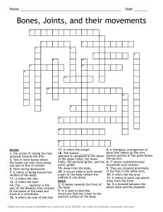 Bones, Joints, and Movements Crossword Puzzle
