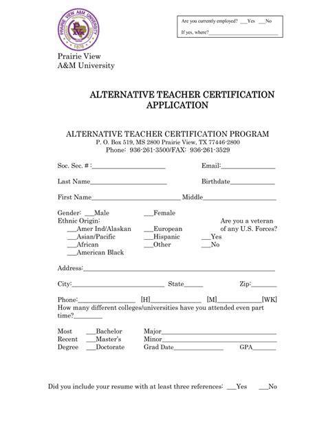 Prairie View AM University Alternative Teacher Form - Fill Online ...
